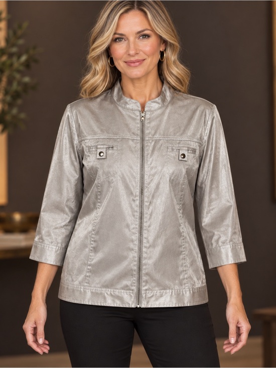 Chico's Jackets & Blazers - Chico's Metallic Silver Zip-Front Jacket